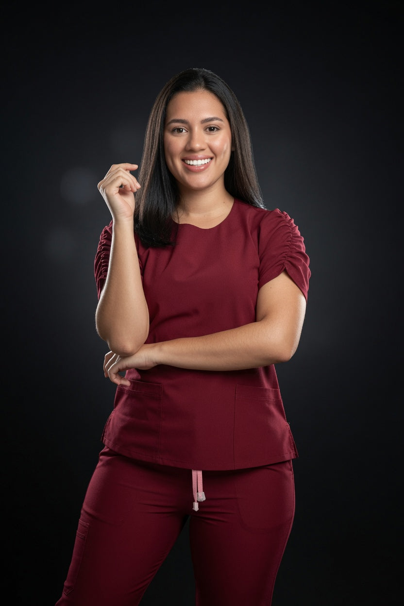 Scrub Vino Antifluido Cuello V y Pantalón Bota Recta