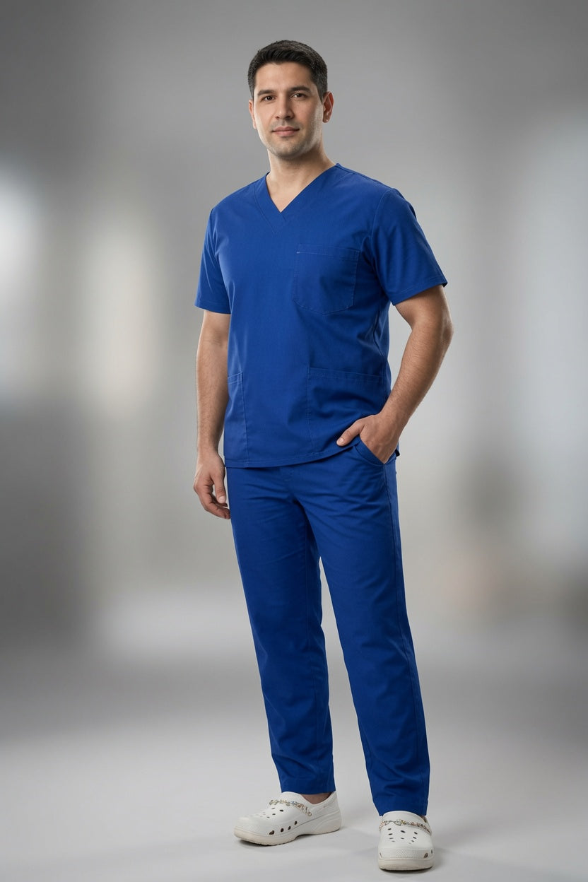 Scrub Azul Rey Antifluido con Cuello V, Caballero