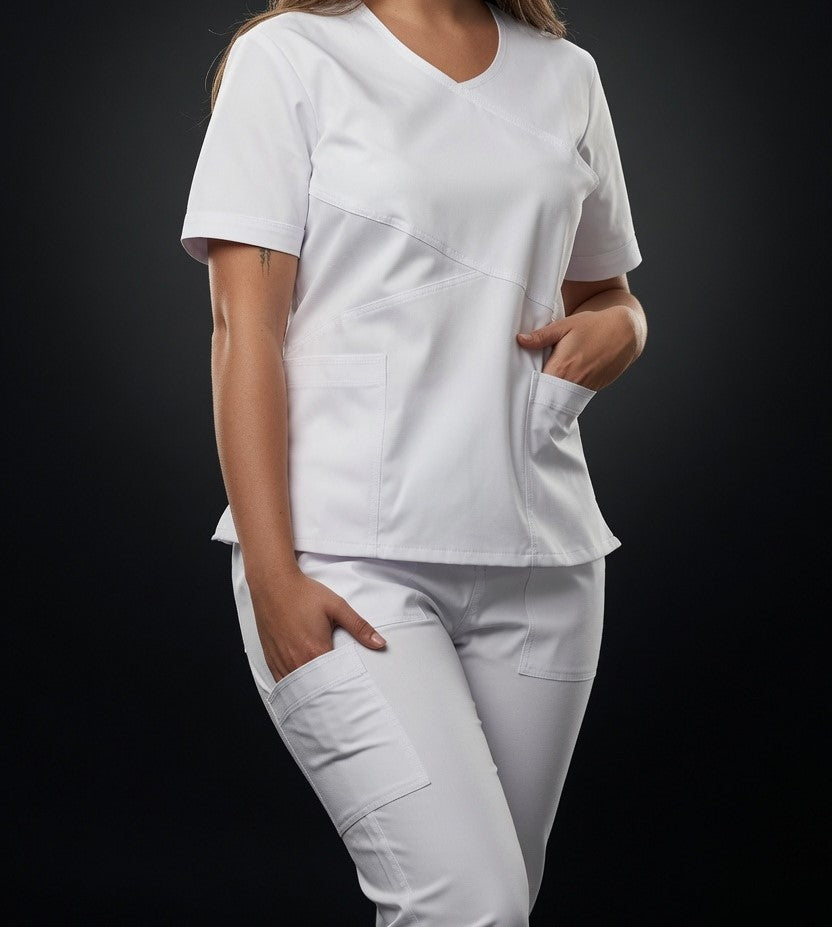 Set Blanco Antifluido Cuello V Bota Recta