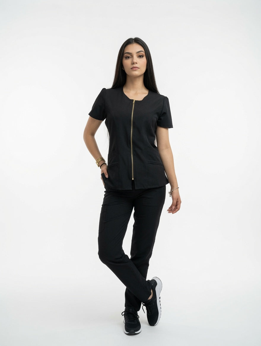 Set Negro Antifluido Cuello V Zipper y Bota Recta