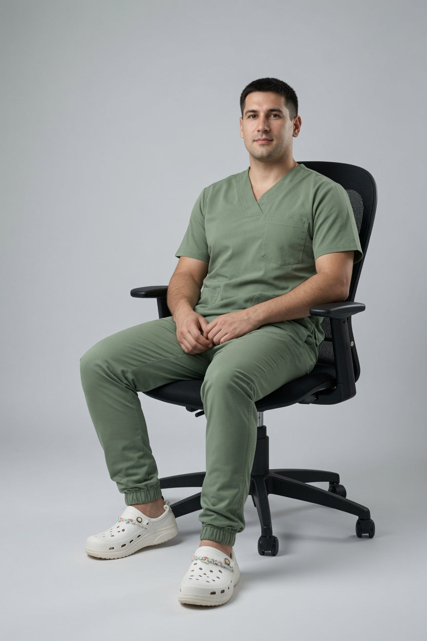 Set Caballero Verde Olivo con Cuello V y Jogger