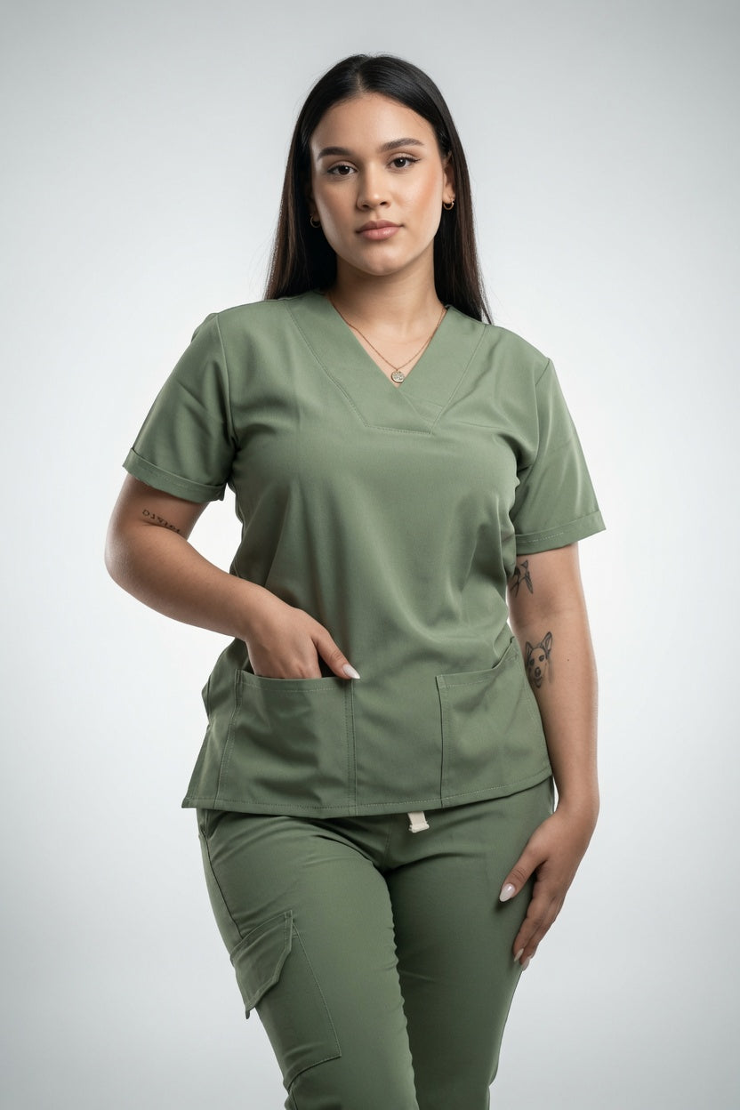 Set Verde Olivo con Cuello V y Jogger