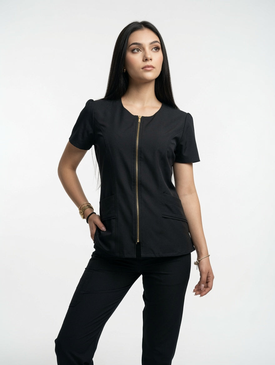 Set Negro Antifluido Cuello V Zipper y Bota Recta