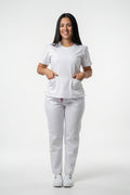 Set Blanco Antifluido Cuello Redondo y Bota Recta