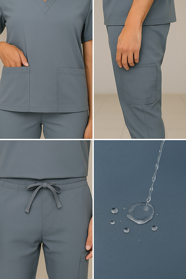 Set Gris Antifluido con Cuello V y Jogger