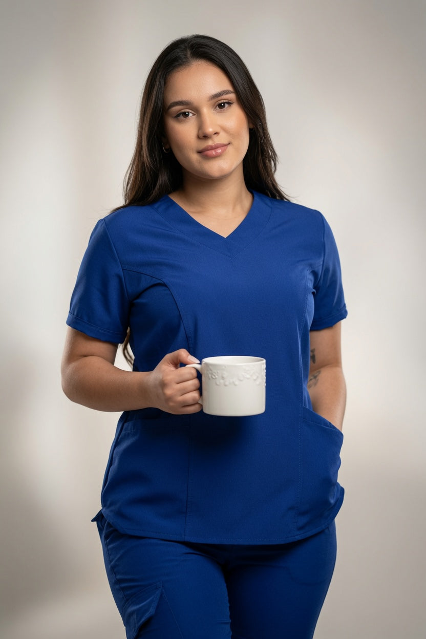 Scrub Azul Rey Antifluido con Cuello V y Pantalón Jogger