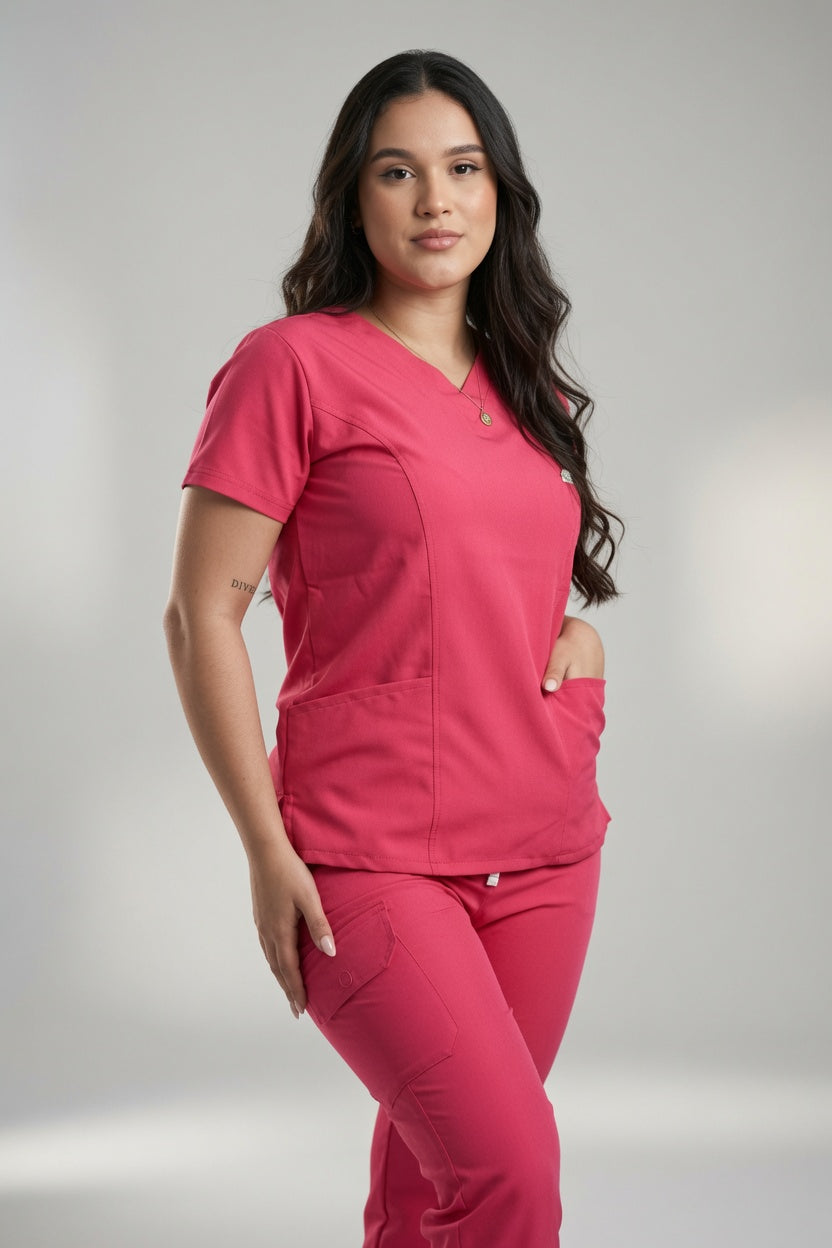 Set Rosa Sandía Antifluido con Cuello V y Jogger