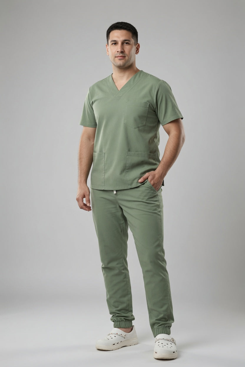 Set Caballero Verde Olivo con Cuello V y Jogger