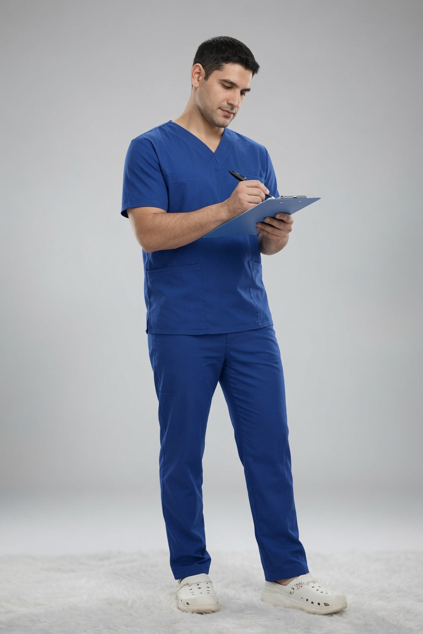 Scrub Azul Rey Antifluido con Cuello V, Caballero