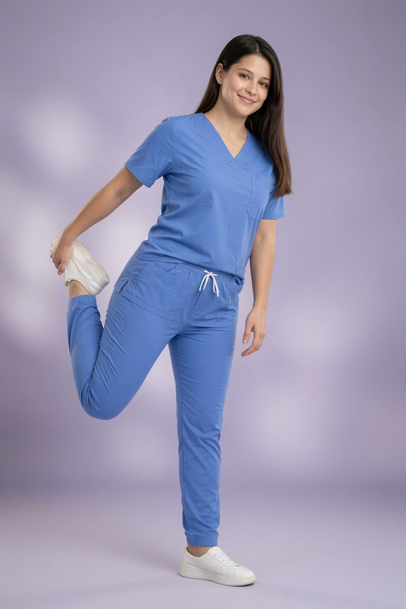 Set Celeste Antifluido con Cuello V y Jogger