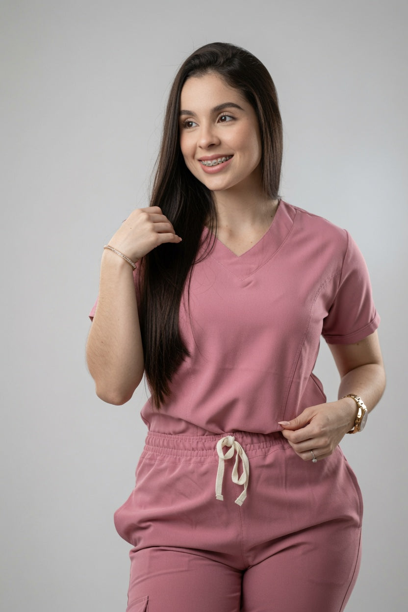 Set Palo Rosa Antifluido con Cuello V y Jogger