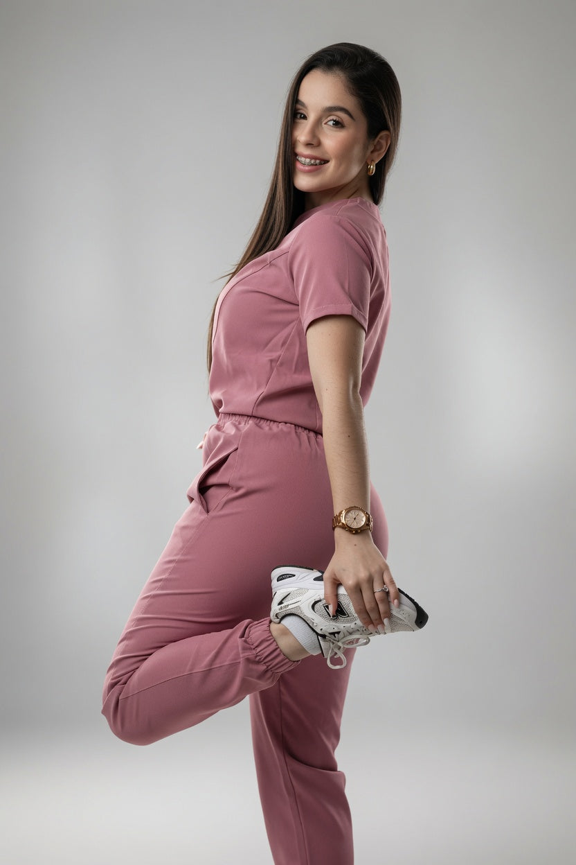 Set Palo Rosa Antifluido con Cuello V y Jogger