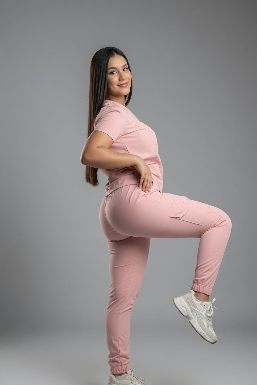 Set Coral Antifluido con Cuello V y Jogger