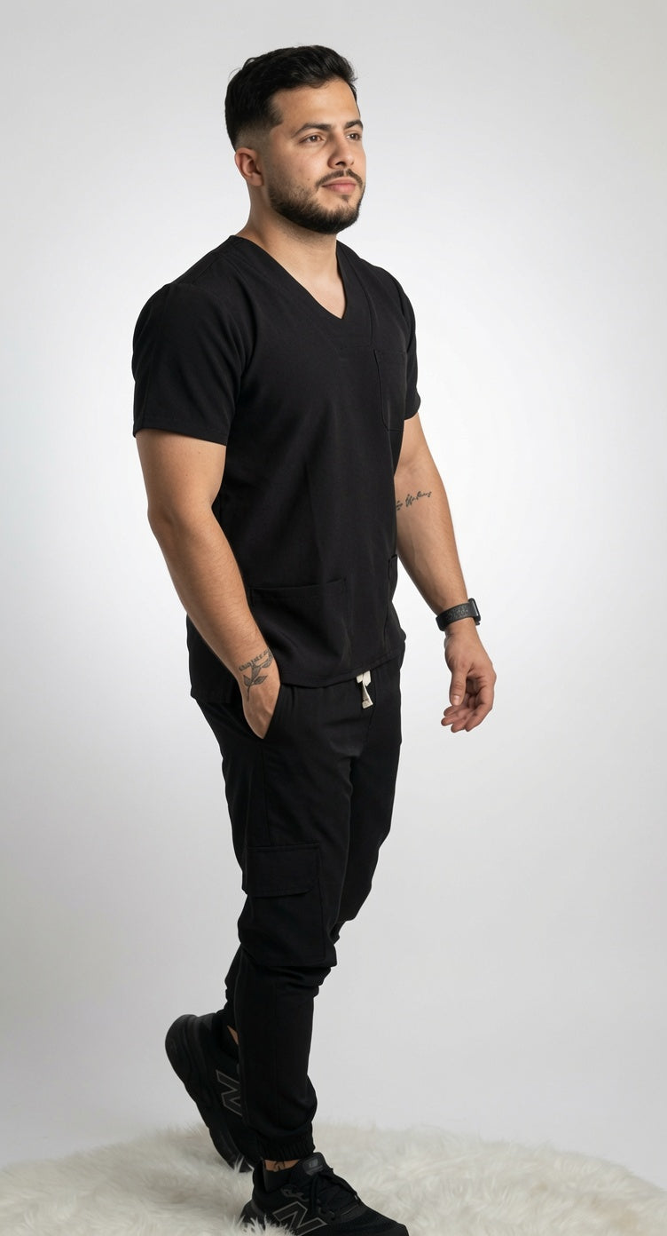 Set Negro Cuello V y Jogger, Caballero